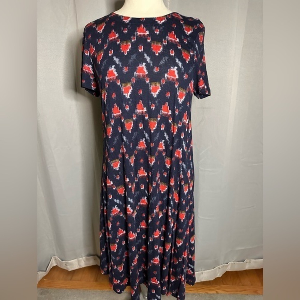 LOFT | red and navy blue short‎ sleeve slipover shift swing dress Medium